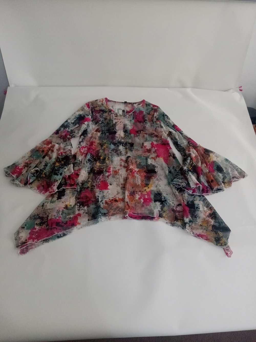 Dor Dor Couture Anthropologie Multicolor Sheer Mesh Long Bell Sleeves Sz Small